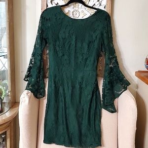 Lulu dark green lace sleeve bodycon dress